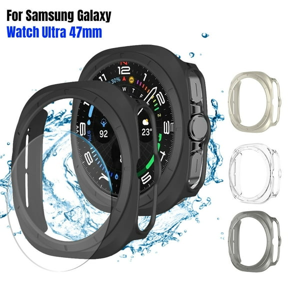 KANCOKIT For Samsung Galaxy Watch Ultra 47mm Screen Protector Case, Full Protection Hard Bumper Built-in Tempered Glass Film, Black