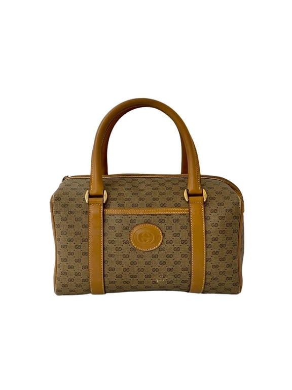Pre-Owned GUCCI Old Gucci Micro GG Logo Leather Handbag/Mini Boston Bag in Camel (33618)