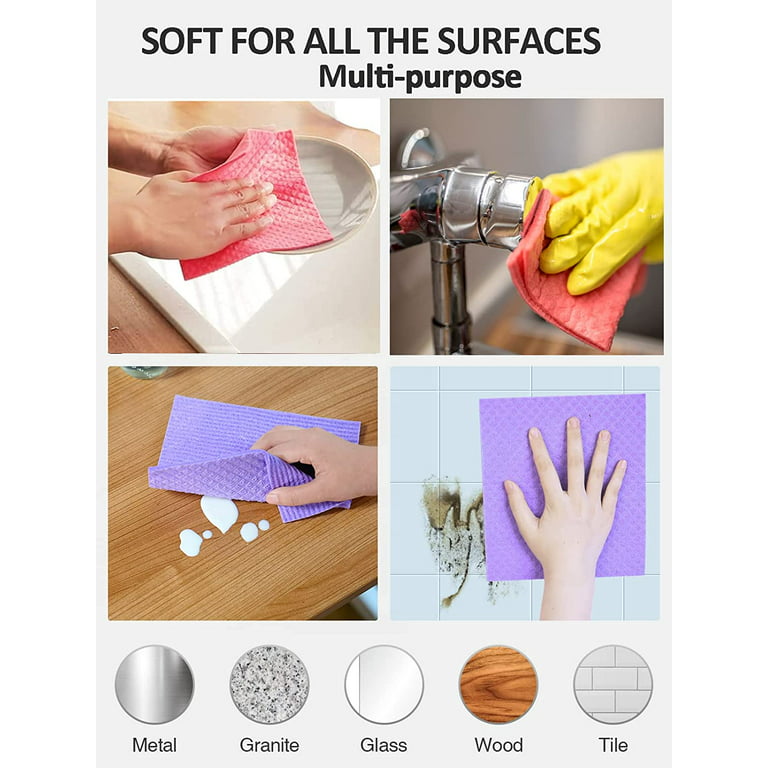 Teblacke 10 Pack Swedish Dishcloth Sponge Dishcloths Reusable Swedish Dish  Cloth for Kitchen Absorbent Hand Cleaning Towel(Pink) 