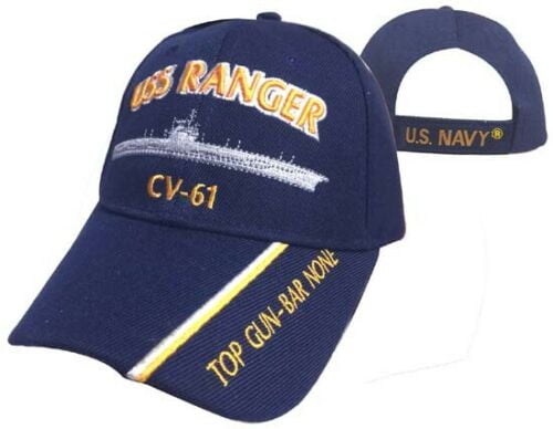 Fusion Tech USS Ranger CV-61 US Navy Ship Hat Officially Licensed Baseball Cap, Adult Unisex, Size: One size, Blue
