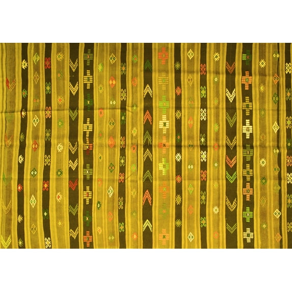 Ahgly Company Machine Washable Indoor Rectangle Southwestern Yellow Country Area Rugs, 4' x 6'