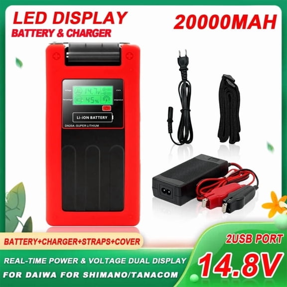 New Specialized Electric Fishing Reel Lithium Battery.14.8V 296WH. Compatible with Dai*wa & Shi*mano Electric reels. (with Two USB Ports and Carrying Strap)