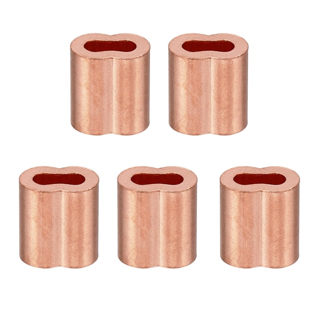 Uxcell 5/64"/ 2mm Wire Rope Loop Sleeve Copper Double Ferrule Crimping Loop Sleeve, 5 Pack