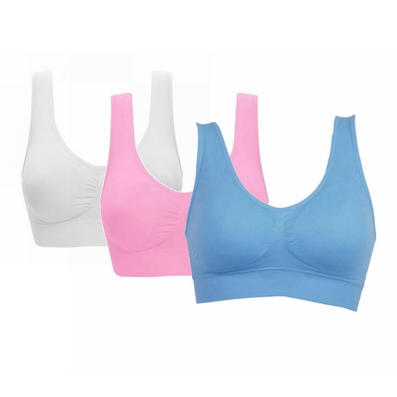 3 Pack Sports Bra Women Seamless Wirefree Comfort Underwear with Pads Push up Bra Plus Size for Yoga Running Fitness (3XL,White/Blue/Pink)