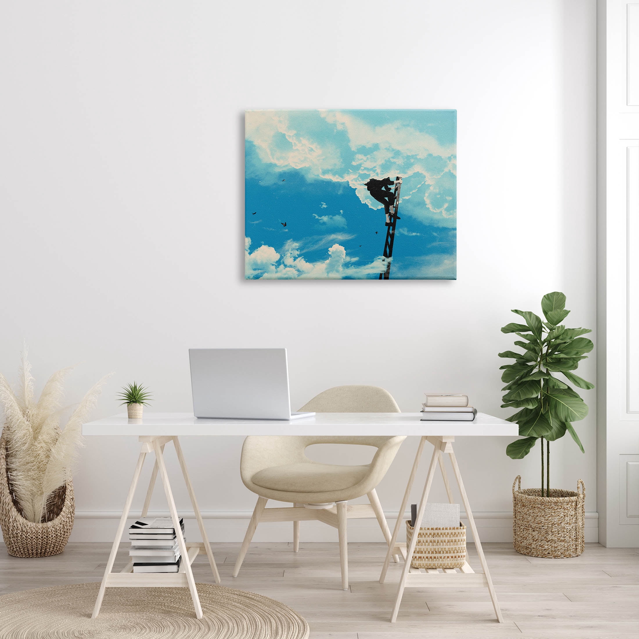 Stupell Industries Climbing Ladder Into Clouds Concept Graphic Art Gallery Wrapped Canvas Print Wall Art, Design by Matheus Lopes Castro