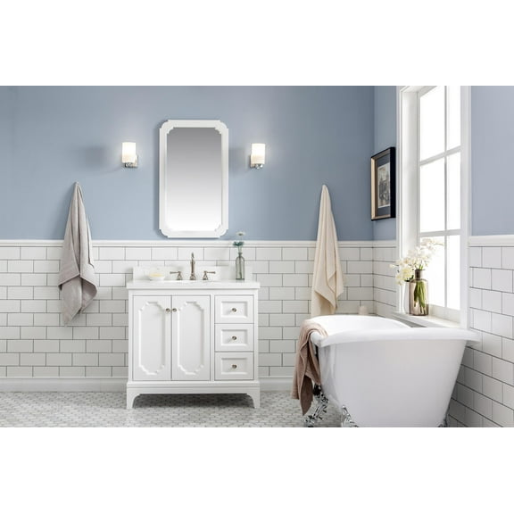 Water Creation Queen 36"W Wood Single Bathroom Vanity in Pure White