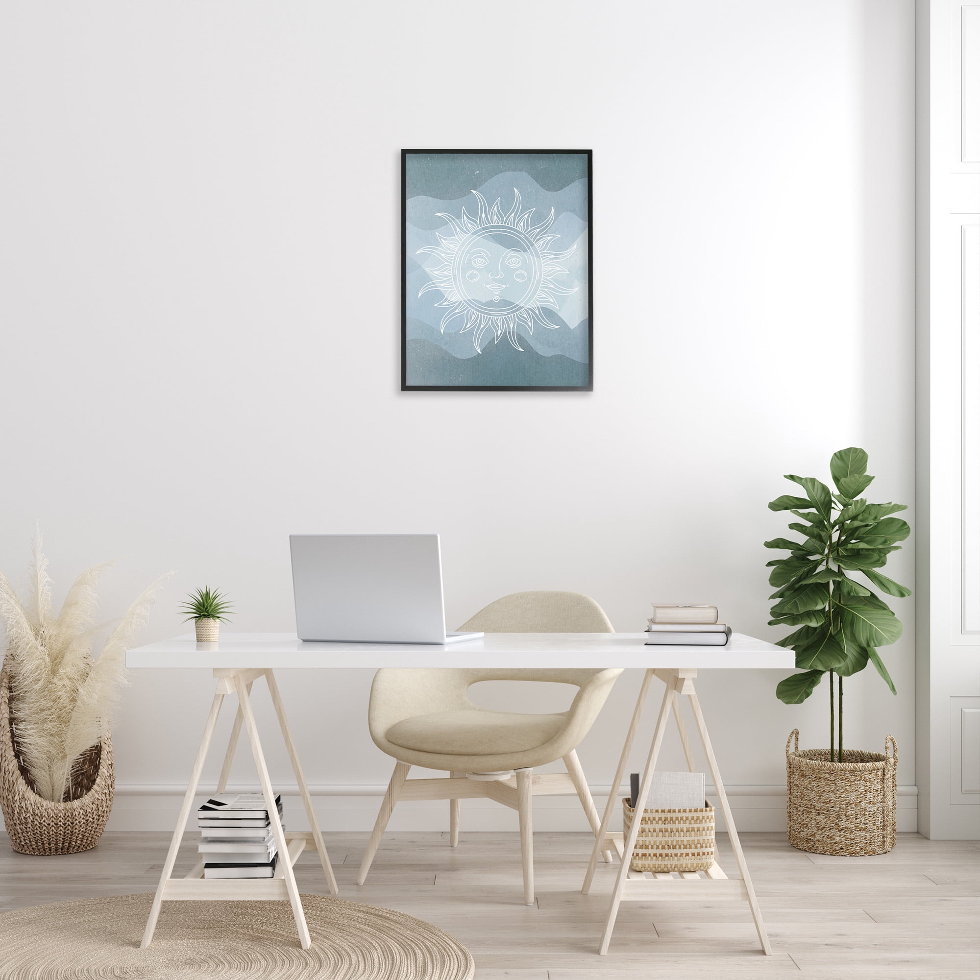 Stupell Industries Blue Astral Sun Landscape Painting Black Framed Art Print Wall Art, 24 x 30