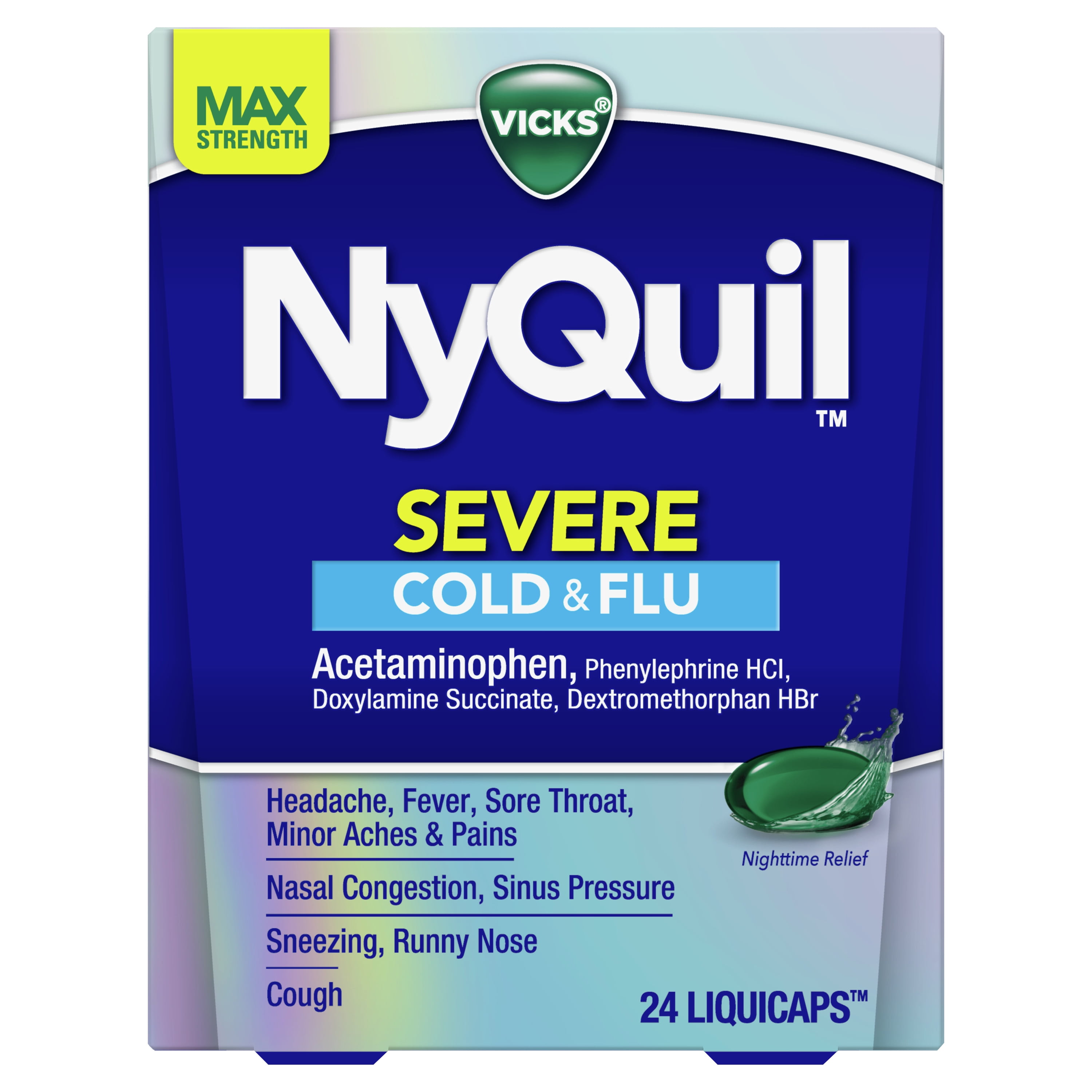 Vicks Nyquil Severe Cough, Cold and Flu Relief, 24 Liquicaps