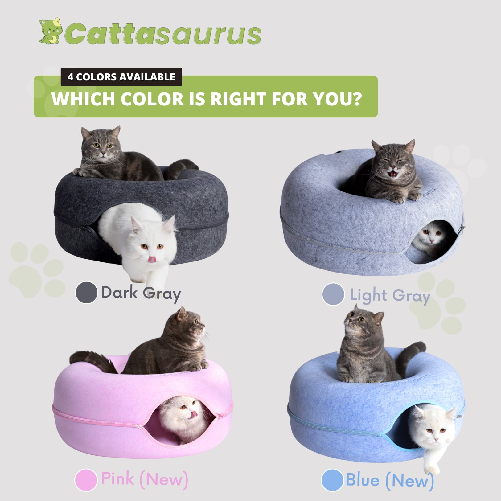 Cattasaurus Indoor Kitty Peekaboo Felt Tunnel Bed for Cats up to 30 lbs, Large, Blue