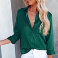 thumbnail image 5 of Blusa de mujer con cuello en V, elegante, de manga larga, para negocios, camisa informal holgada, camisa lisa de manga larga con bolsillo., 5 of 5