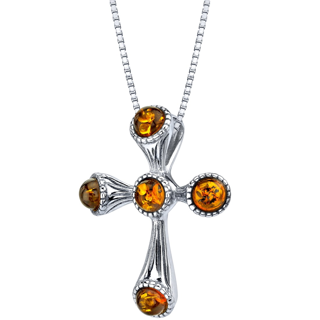 Sterling Silver 925 Jewelry Baltic Amber Cross Pendant for Necklace Cognac 