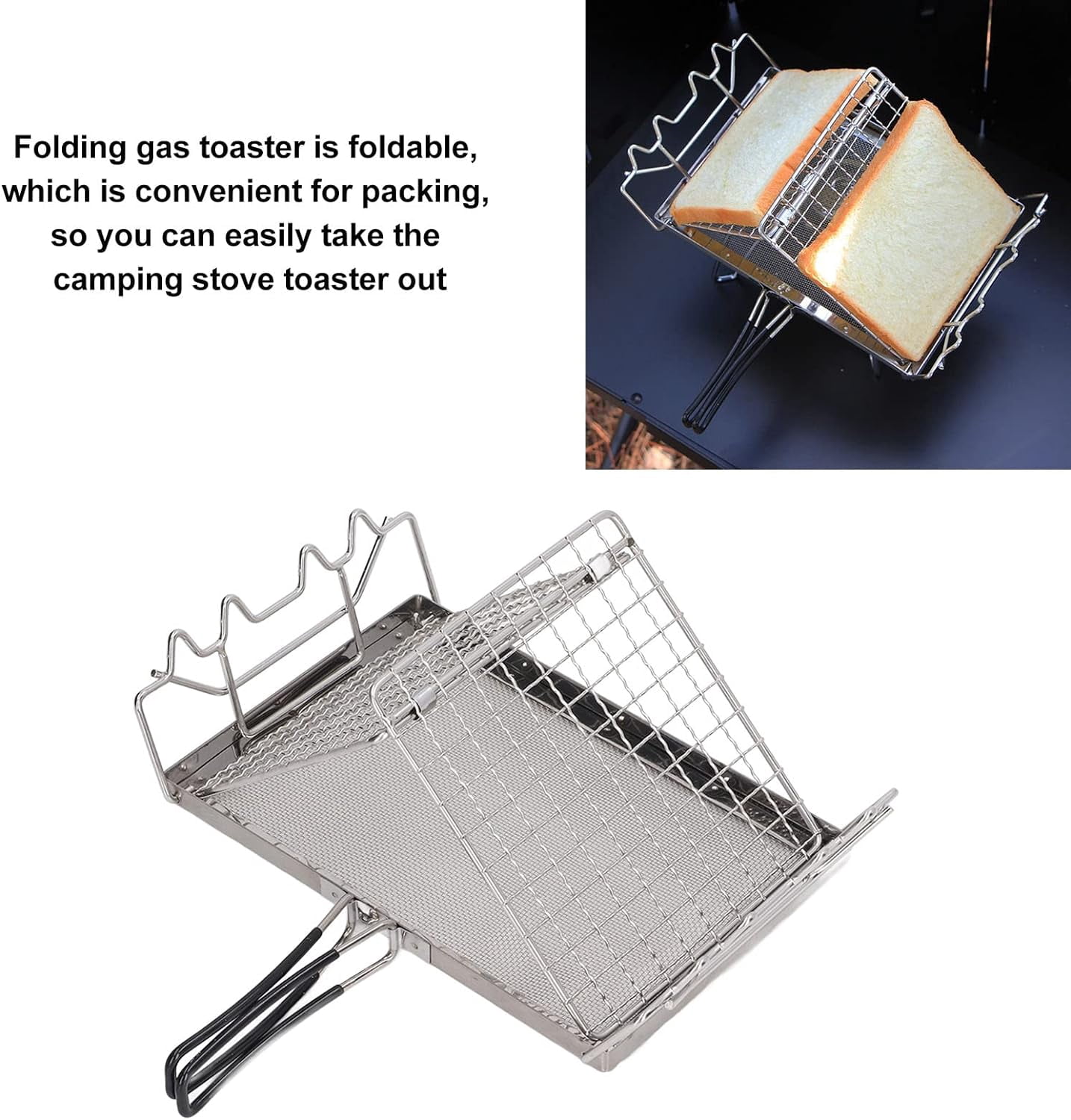 Camping Stove Toaster, Stainless Steel Portable Foldable Stable Structure Gas Toaster for Outdoor Stovetop Camping