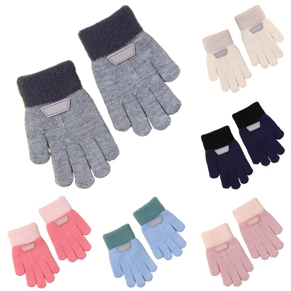 GPOECD Winter Gloves Kids Thermal Five Finger Knitted Mittens Cute Cartoon Design Soft Warm for Boys Girls