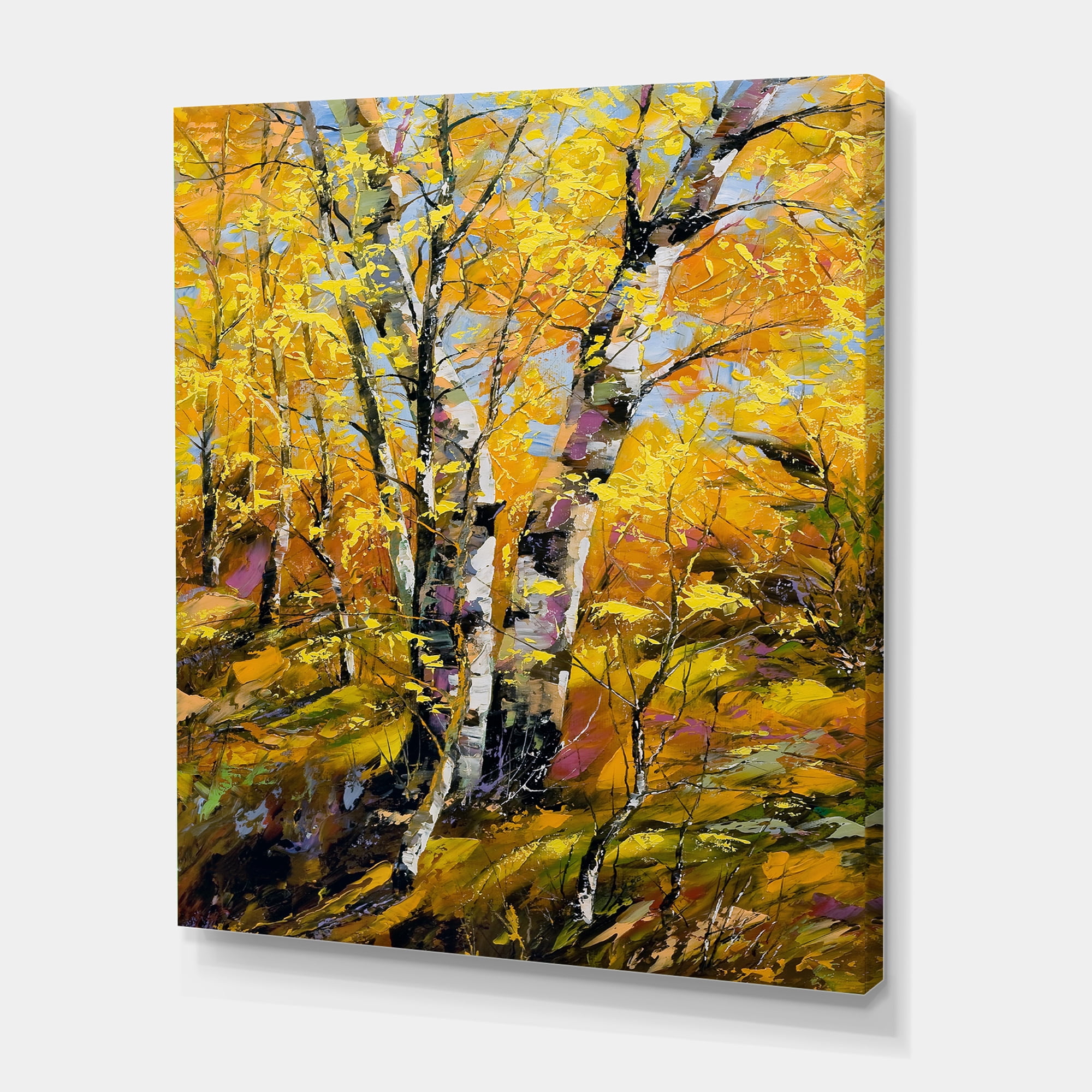 Designart ' Birches In Yellow Autumn Wood Forest ' Country Canvas Wall Art Print