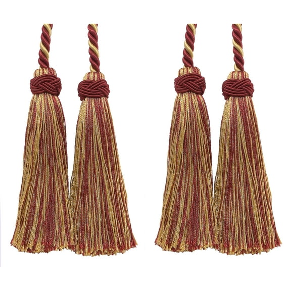 Imperial Collection Double Tassel Curtain and Drapery Tieback / Holdback, 4" Tassel (10cm), 26" Spread (66cm) # ICT, Burgundy Gold Red #1253 (Carmine Red, Yellow Gold, Dark Red) Set of 2
