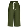 thumbnail image 3 of yunLCZ Women's Straight Leg Pants High Wa Womens Daily Elastic Waist Pockets Straight Solid Color Casual Pants Loose 3/4 Trousers, 3 of 4