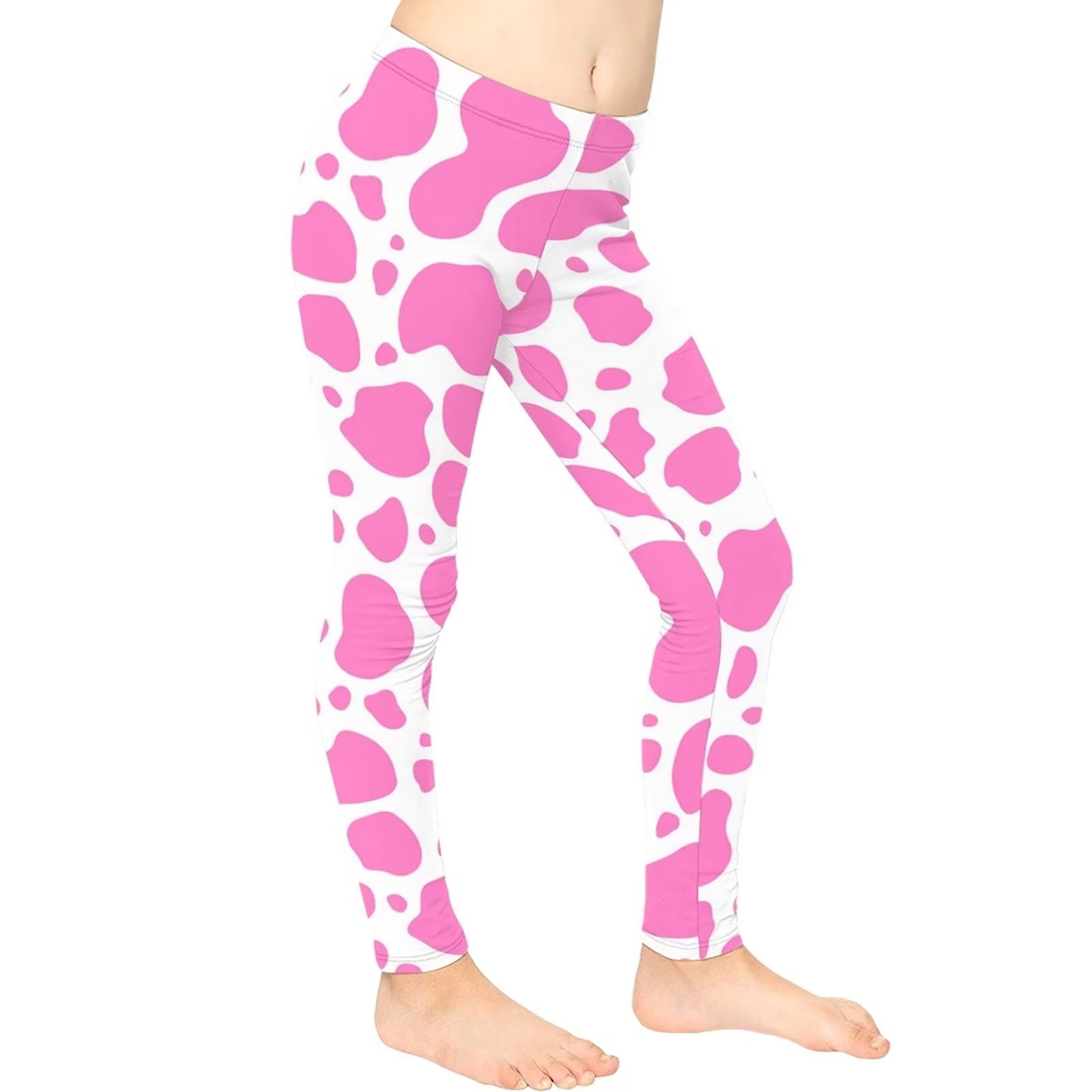 FKELYI Kids Leggings Pink with Cow Print Size 12-13 Years Soft Leisure Yoga  Pants High Waisted Butt Lift Lightweight Going Out Teenagers Tights 
