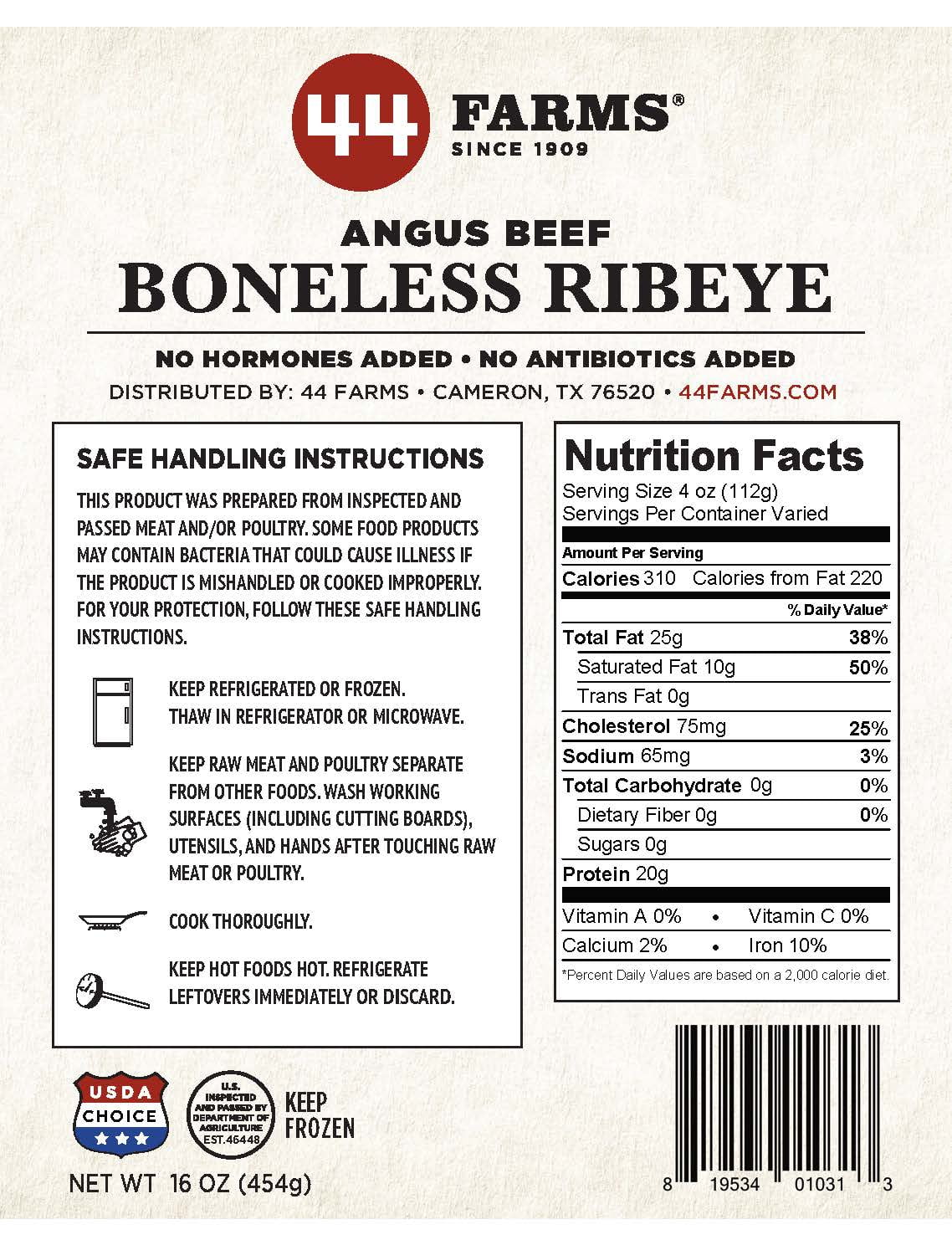 44 Farms USDA Choice Family Frozen Steak Cuts Beef Pack, 6 Steaks
