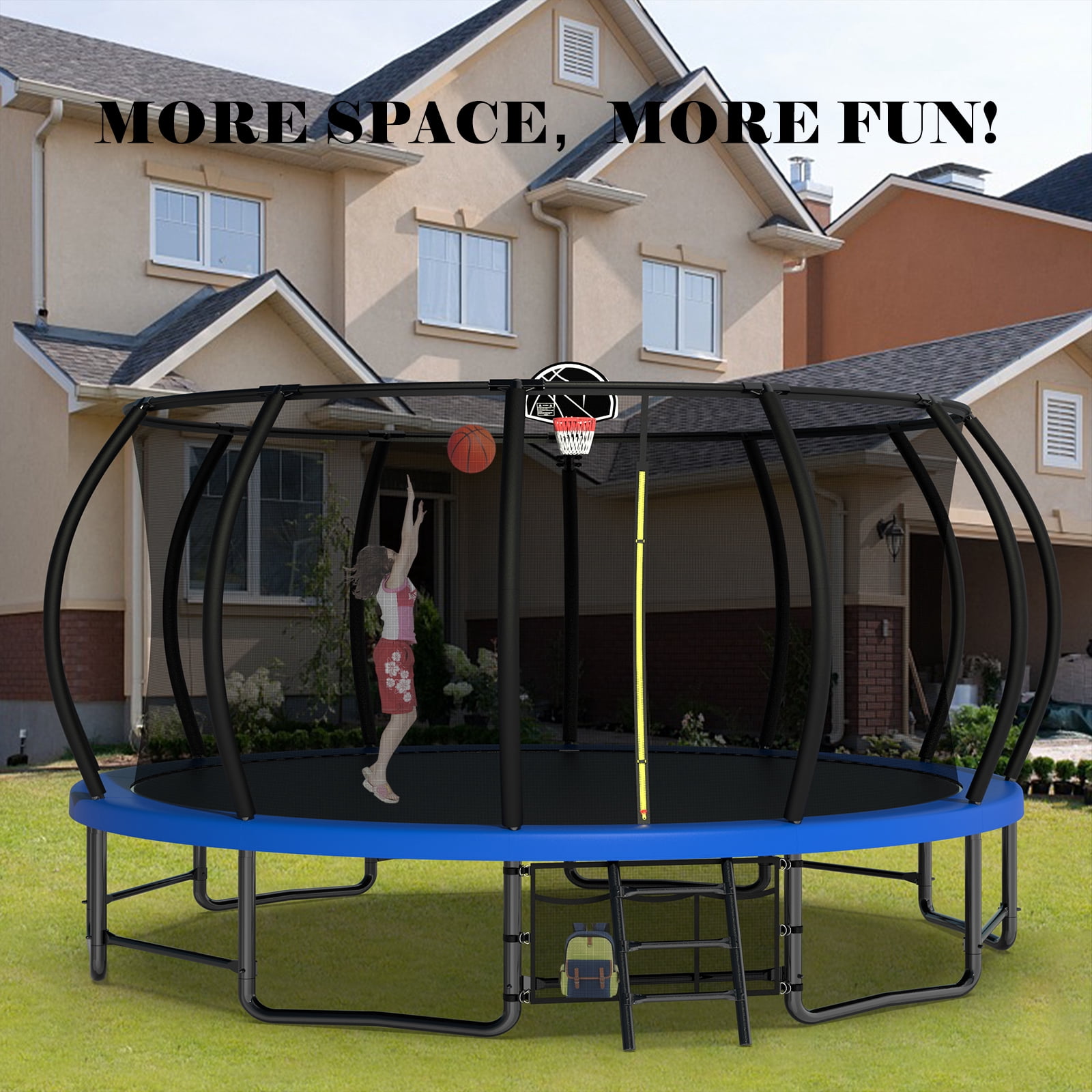 16FT Outdoor Trampoline for Kids and Adults, Pumpkin Trampolines with Curved Poles,Heavy Duty Trampoline Anti-Rust Coating ASTM Approval