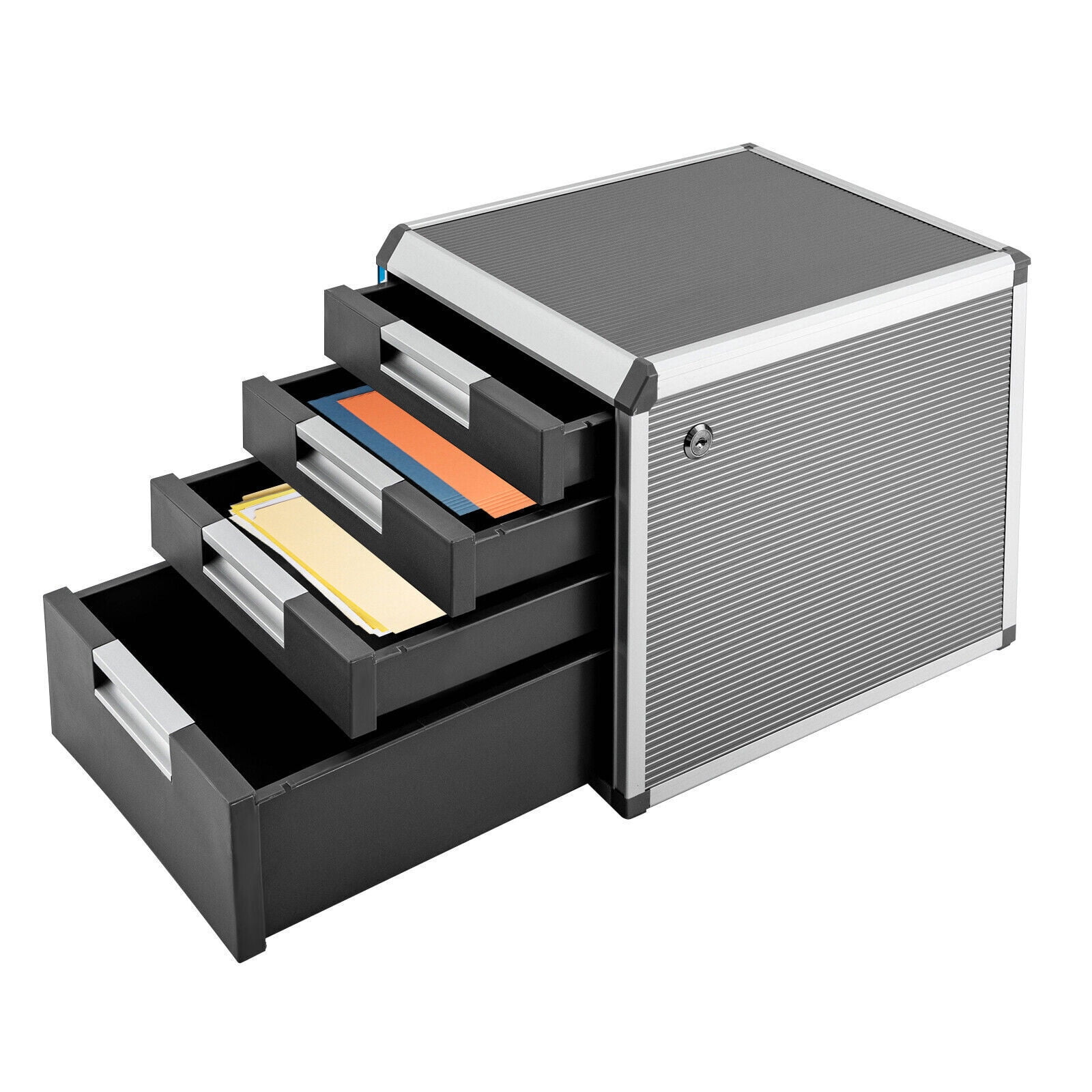 4 Layers Desktop Drawer Organizer Books File Locking Storage Cabinet for Home Office,12.4*13.8* 11.7in