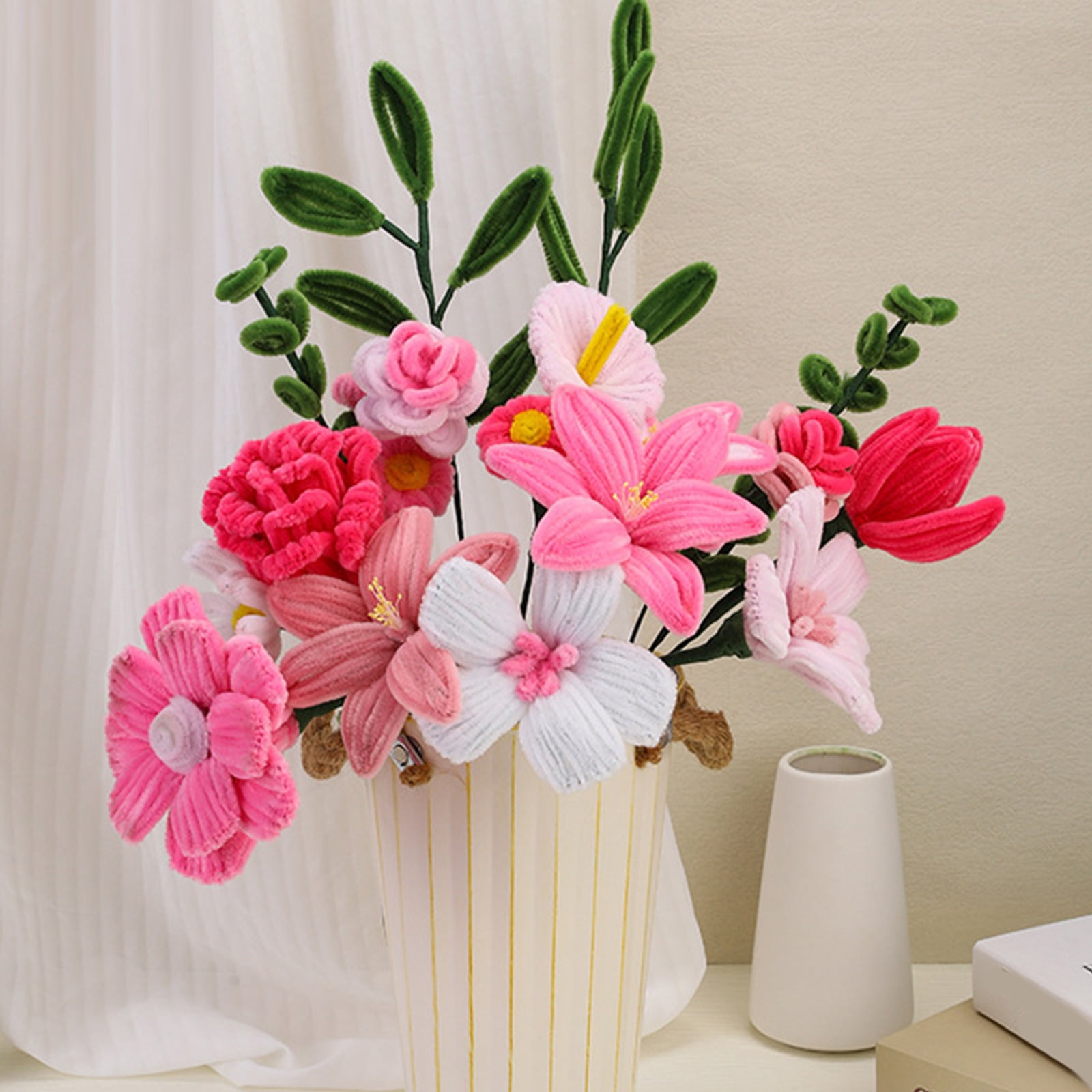 550Pcs Plush Stems Bouquets Craft Set with Instruction Handmade Pipe Cleaners Bouquets Set for Vase Flower Arrangements