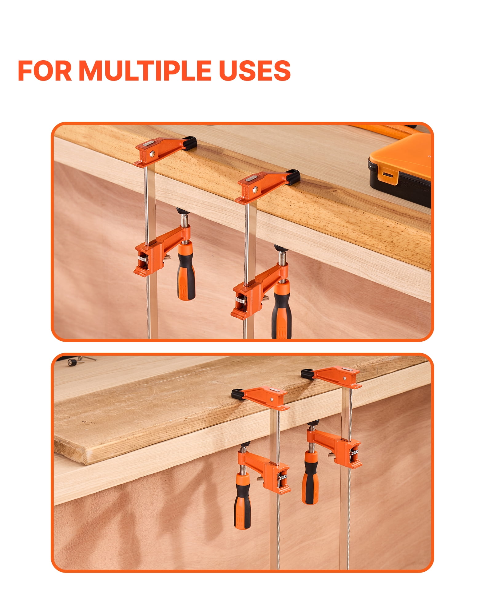 VEVOR Bar Clamps for Woodworking, 2-Pack 24 inch Opening, Lockable F-Clamp with 600 lbs Load Limit, 2-1/2 inch Depth,Cast Iron and Carbon Steel,Easy to Use, Wood Clamps for Woodworking Metal Working