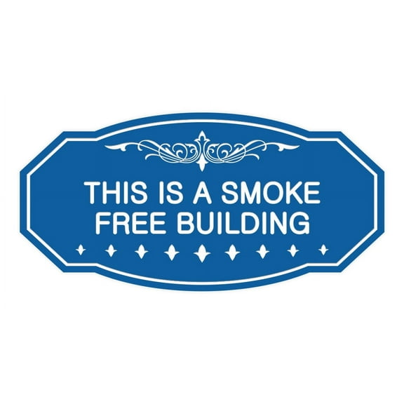 Victorian This Is A Smoke Free Building Sign (Blue) - Medium 4" X 8"