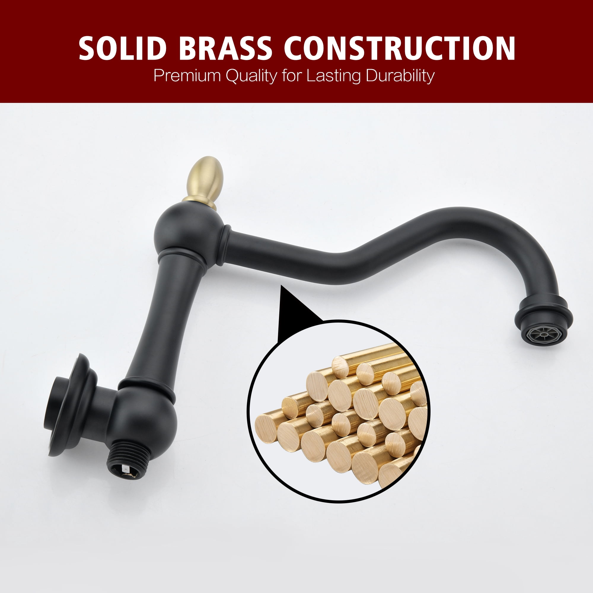 SUMERAIN Wall Mount Tub Faucet with Hand Shower, Vintage High-Flow Bathtub Filler Set Including Rough-in Valve, Black and Gold Finish