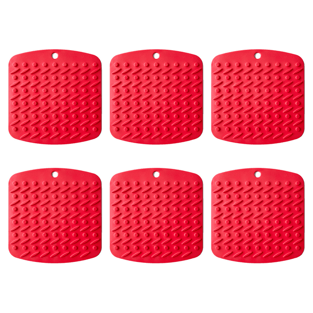 Paquete de 6 salvamanteles de silicona para ollas calientes, tapete de secado para platos calientes, ollas calientes y sartenes calientes, almohadillas antideslizantes resistentes al calor