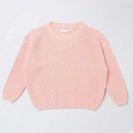 

Babysbule New And Trending Baby Girl Boy Oversized Knit Sweater Crewneck Pullover Sweatshirt Solid Warm Long Sleeve Tops 18Months-7Years