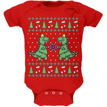 

Tree Rex T Rex Ugly Christmas Sweater Soft Baby One Piece Red 3-6 M