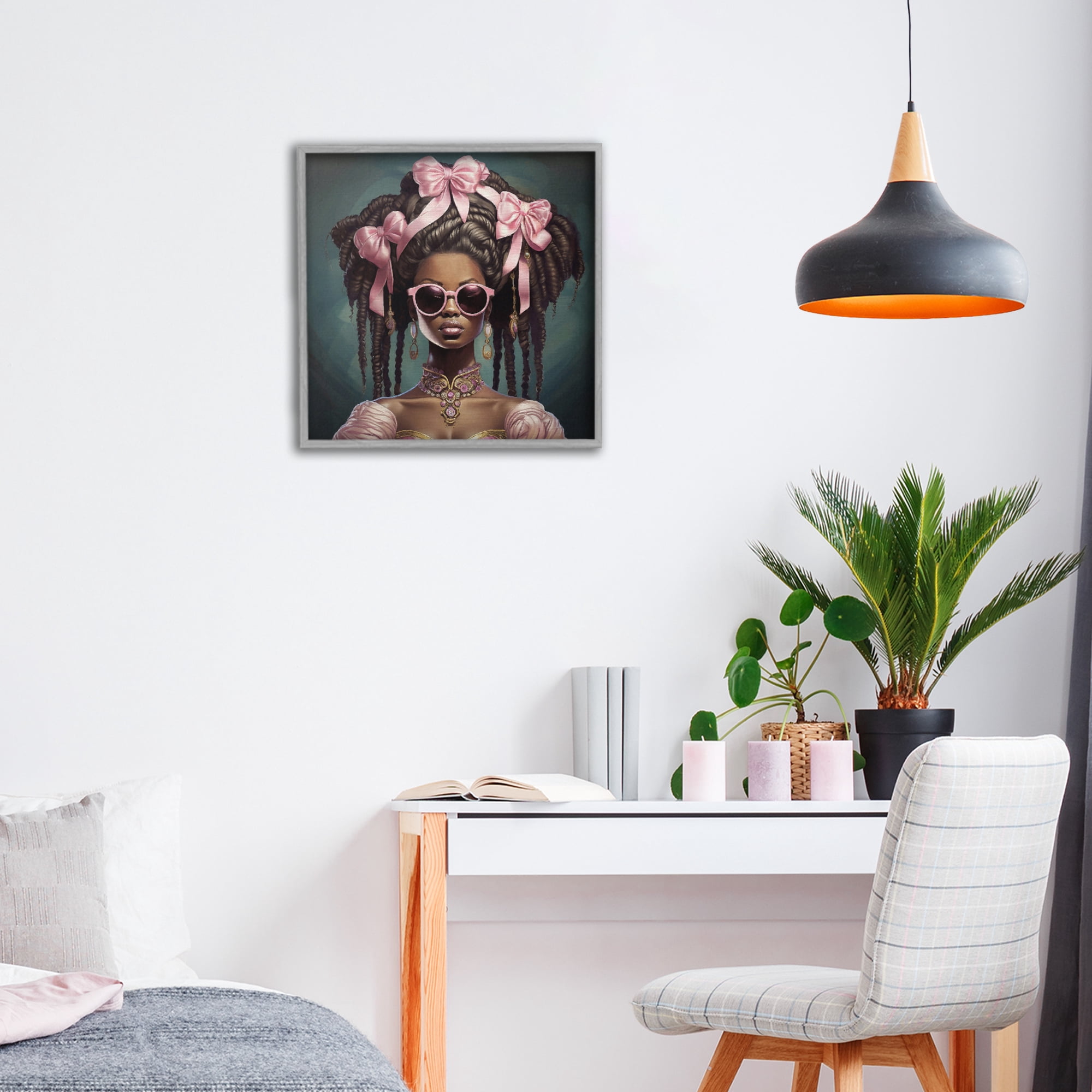 Stupell Industries Rococo Woman With Bows Gray Framed Giclee Art, design by Grotto Studios