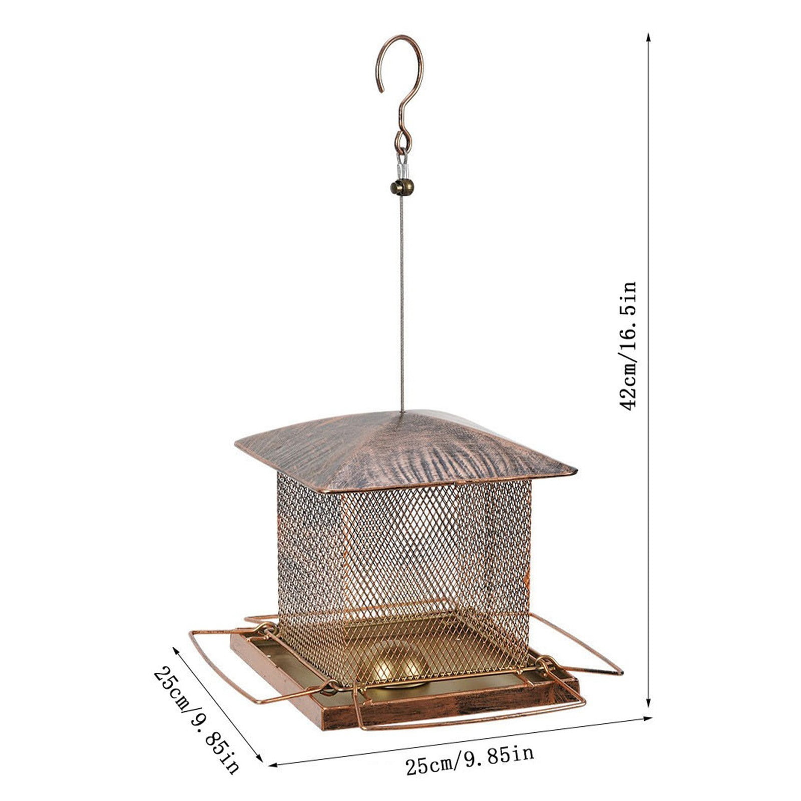 Heavy Duty Metal Bird Feeder | Antique Copper Outdoor Hanging Standing Garden Squirrel-Proof Feeding Station | Integrated Water Food Feeder | 7x11x17.7in
