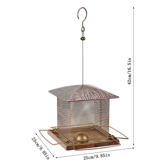 Rkxzt Feeder Antique Copper Metal Squirrel Proof Bird Feeder with Integrated Food and Water Station 7x11x17.7 Inches Home Garden|Metal,Bronze Color