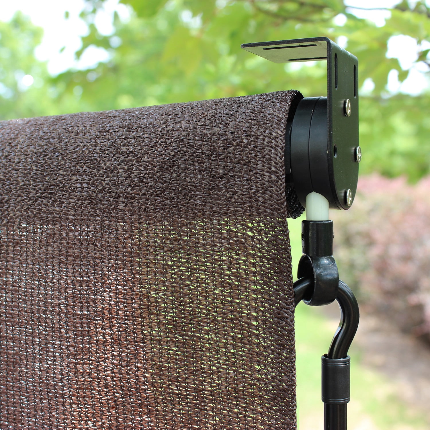 Radiance Cordless Blinds, Exterior Crank Operated Solar Sun Shade, Coconut Brown, 8'W x 6'L