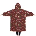 thumbnail image 2 of Oversized Wearable Blanket Hoodie,Red Christmas Santa Pattern Sherpa Blanket Hoodie with Super Pockets,Super Warm Fuzzy Pullover for Women & Men, 2 of 6