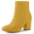 thumbnail image 1 of Botines de tacón Redondo Allegra K con cremallera lateral de punta Redonda para Mujer Amarillo 40, 1 of 6