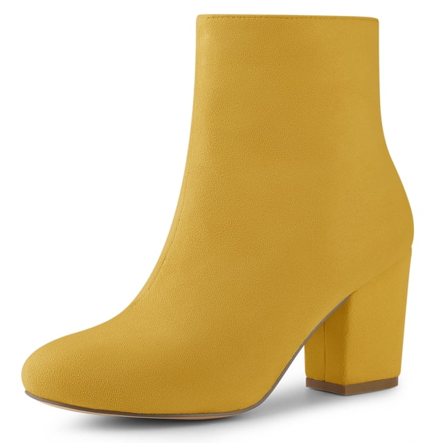 Botines de tacón Redondo Allegra K con cremallera lateral de punta Redonda para Mujer Amarillo 40