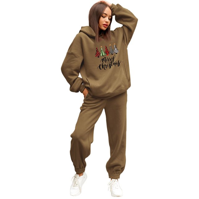 Heiheiup Ladies Christmas Tree Print Casual Loose Two Piece Pantsuit