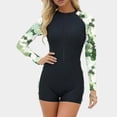 thumbnail image 4 of QSAWXQZ Women's One Piece Rash Guard Floral Print Long Sleeve Crew Neck Boyleg Bathing Suit Zipper Front Sun Protection Swimwear L, 4 of 7