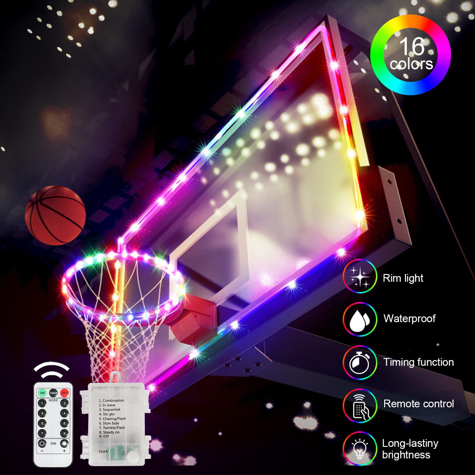 LED Light Basketball Hoop, Stuffygreenus RemoteControlled, Waterproof