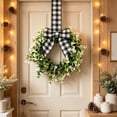 thumbnail image 3 of Small Wreath, 2‑Pack 9 Inch Christmas Mini Wreath with Black White Buffalo Plaid Ribbon Bow, Modern Farmhouse Holiday Decor for Indoor Door, Window and Cabinet Display, 3 of 5