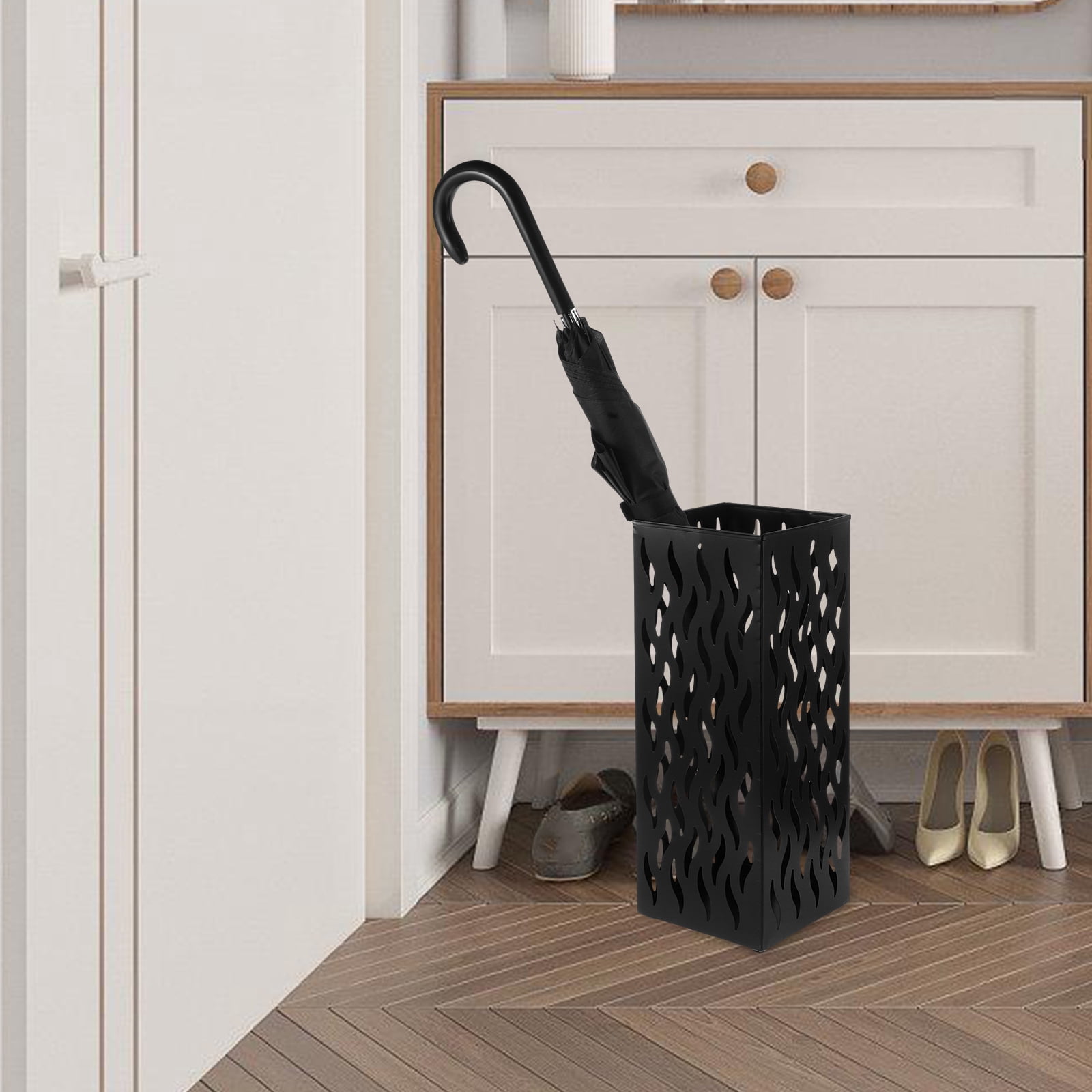 Raindrops Freestanding Metal Umbrella Holder Umbrella Rack For Entryway Multi-Functional Flower Bucket And Walking Cane Storage Rack Home Decor Black