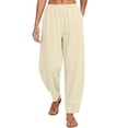 thumbnail image 3 of ClodeEU Women's Elastic High Waist Tapered Pants, Casual Loose Fit Trousers with Pockets Beige,Women's Plus S, 3 of 7