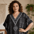 thumbnail image 2 of Oussum Kaftan Dresses for Women Plus Size Tribal Black Maxi Dress, Polyester V-Neck Kimono 3/4 Sleeve Beach Cover Up, One Size 1X–3X, 2 of 4