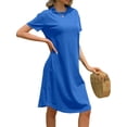 thumbnail image 2 of Women's Summer Round Neck Short Sleeve Solid Basic T-Shirt Casual Midi Dress with Pockets, 2 of 5