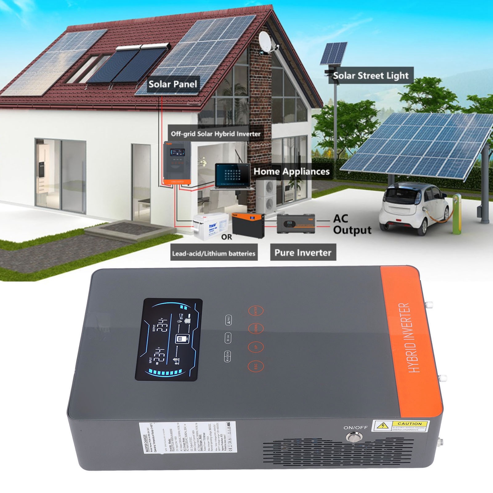 4500W Hybrid Solar Inverter 4 Charging Modes Pure Sine Wave Inverter with 150A MPPT Controller 24V