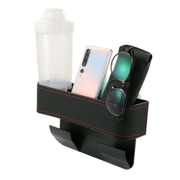 Organizador de relleno de espacio entre asientos de automóvil universal Unique Bargains con portavasos, organizador de espacio entre asientos, accesorios de almacenamiento para automóvil, cuero, negro
