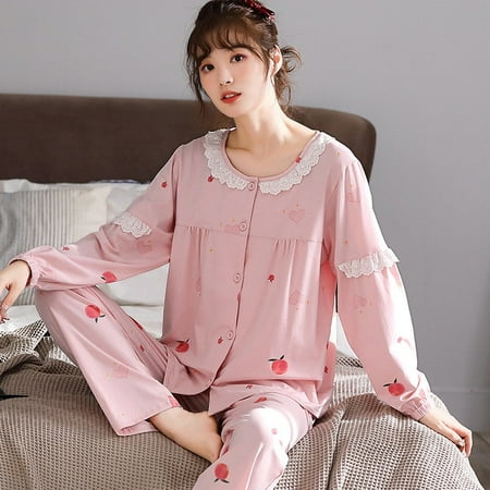 

CoCopeaunt New spring and autumn pajamas female combed cotton with lace long-sleeved pants home wear set home leisure pijamas women