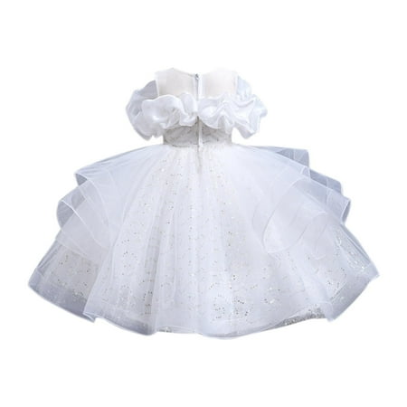 

LNWUY Girls Sequin Dress Sparkly Flower Girl Dress Pagnant Girl Dress Wedding Party Birthday Ball Gown 5-12 Years White 10 Years